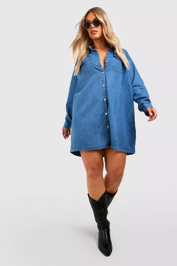 Plus Western Denim Shirt Dress | boohoo (US & Canada)