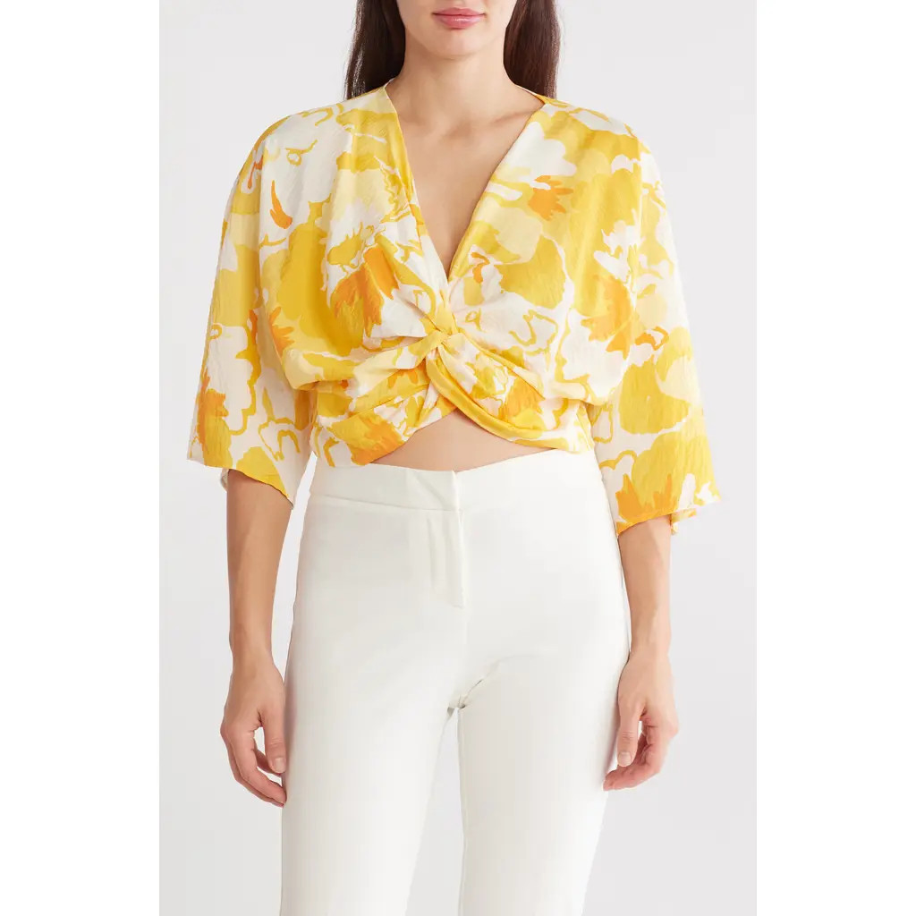 Renee C Floral Twist Front Top in Yellow at Nordstrom Rack, Size X-Small | Nordstrom Rack
