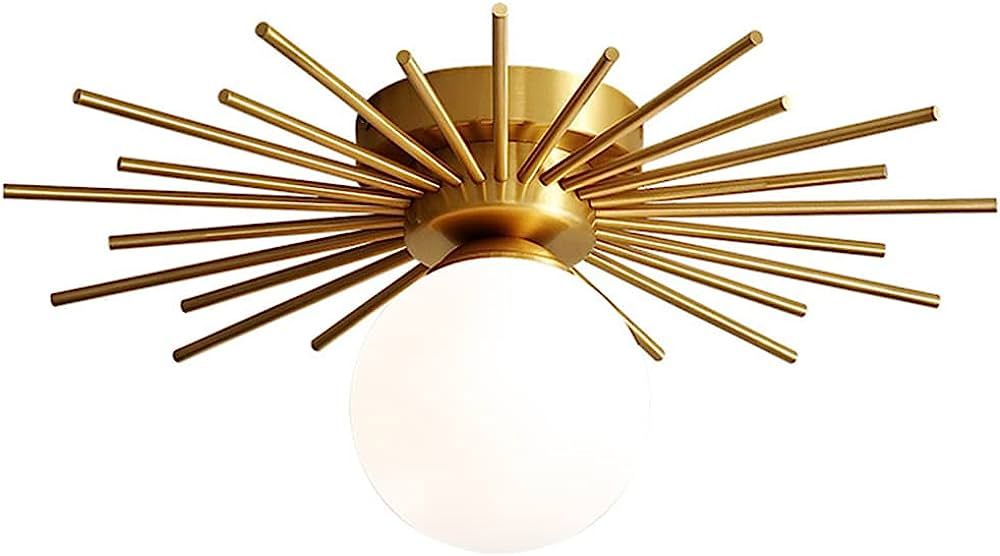 Pobllem Glass Flush Mount Ceiling Light Gold Mid Century Modern Ceiling Lamp with White Glass Orb... | Amazon (US)