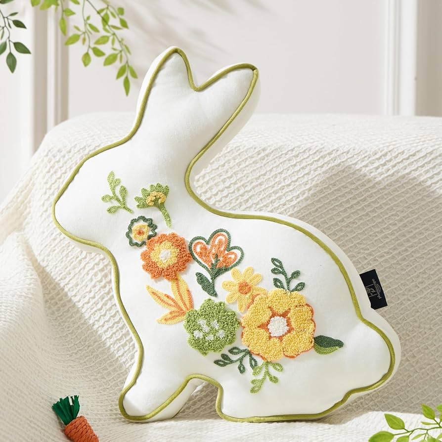 Phantoscope Happy Easter Bunny Shaped Throw Pillow, Embroidered Floral Patterns Cushion Soft Velv... | Amazon (US)