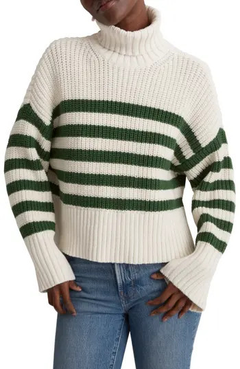 Madewell Wide Rib Turtleneck Sweater in Varsity Green Stripe at Nordstrom Rack, Size Large | Nordstrom Rack