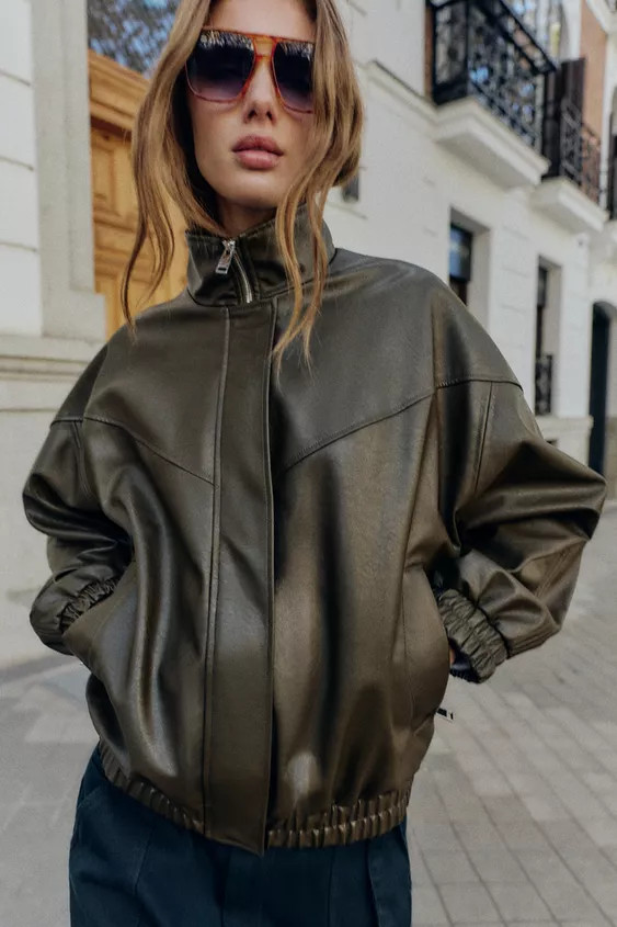 FAUX LEATHER BOMBER JACKET WITH HIGH COLLAR | Zara UK