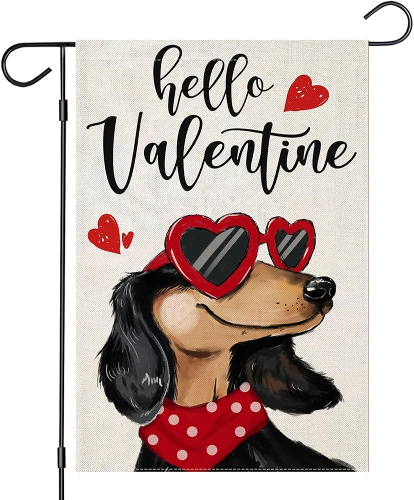 EKOREST Hello Valentines Garden Flags 12x18 Inch Double Sided, Dachshund Dog with Love Sunglass H... | Amazon (US)