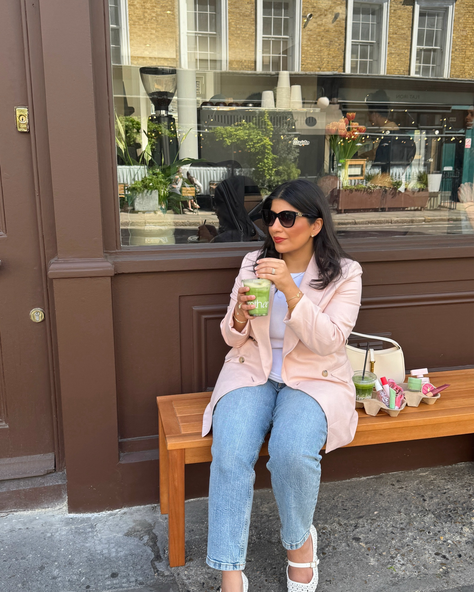 matcha dates, pink blazer, petite blue jeans, matching bags, ballerina flat, white flats, casual look

s in blazer 
W30L28 jeans 
Size 5 shoes


#LTKsummer #LTKspring #LTKpetite