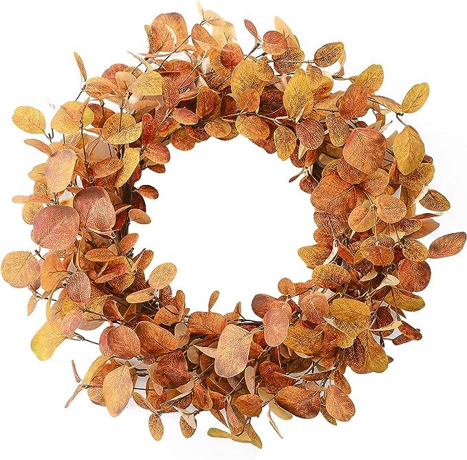 YNYLCHMX Artificial Fall Wreath 18" Eucalyptus Leaves Modern Farmhouse Wreath for Front Door Hang... | Amazon (US)