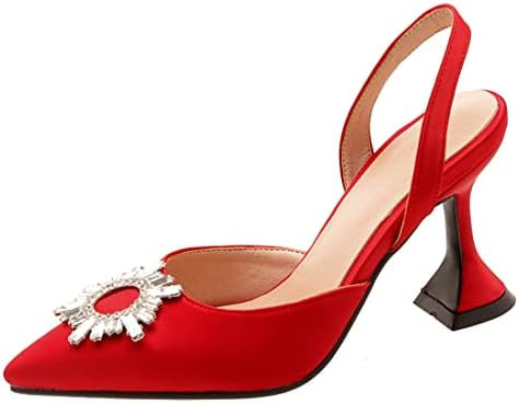 VOKLIN Women's Fashion Rhinestone Slingback Dress Pumps Pointed Toe Kitten Heels Wedding Party Sa... | Amazon (US)