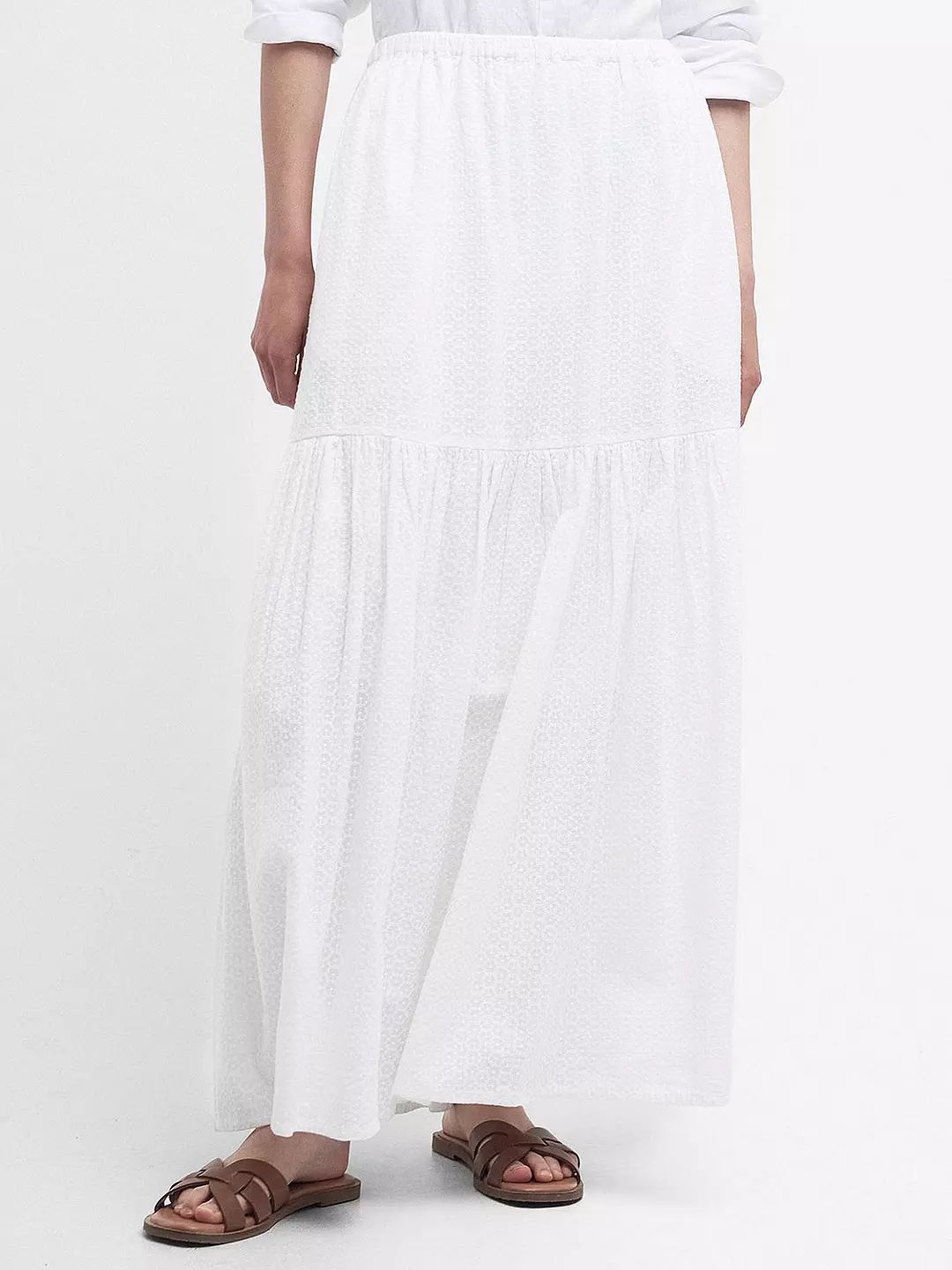 Barbour Kelley Broderie Anglaise Maxi Skirt, White | John Lewis (UK)