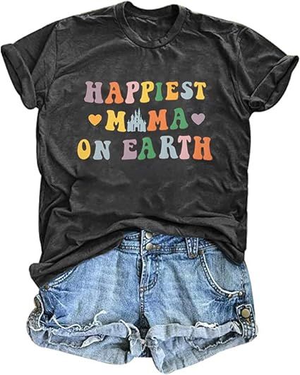 JINTING Mama Shirt Women Happiest Mama On Earth T-Shirt Funny Magic Kingdom Tee Shirts Short Slee... | Amazon (US)