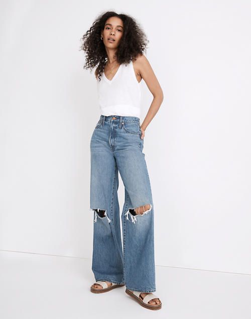 Superwide-Leg Jeans in Amcliffe Wash: Knee-Rip Edition | Madewell