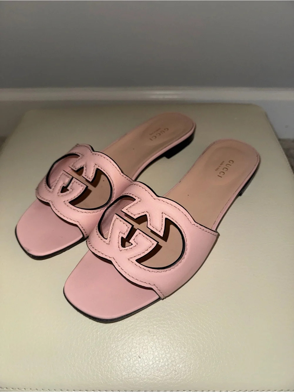 Gucci Pink GG Cutout Leather Slide Mules | Poshmark