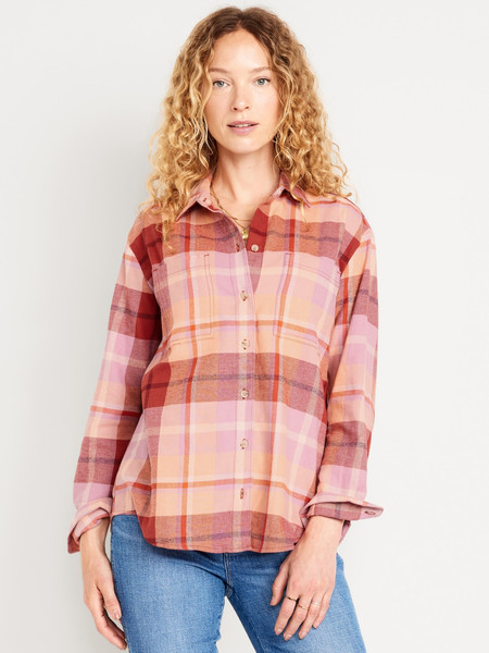 Flannel Boyfriend Button-Down Shirt | Old Navy (US)