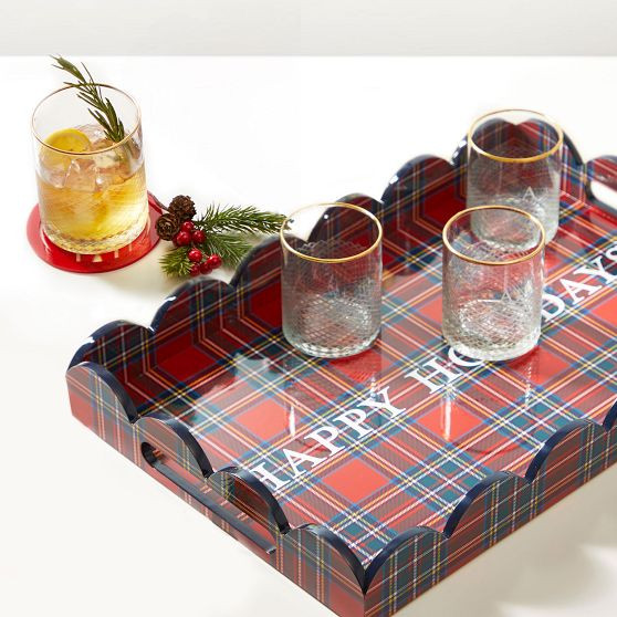 Plaid Scalloped Lacquer Tray | Mark and Graham