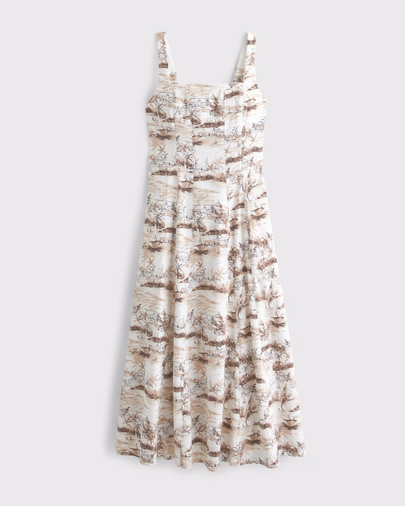 Abercrombie & Fitch Women's The A&F Mila Stretch Midi Dress in Light Brown Pattern - Size M | Abercrombie & Fitch (US)