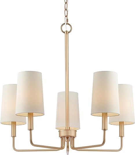 Chandelier, Muted Gold with White Fabric Shade, Farmhouse Linear Island Lighting Fixture for Kitc... | Amazon (US)