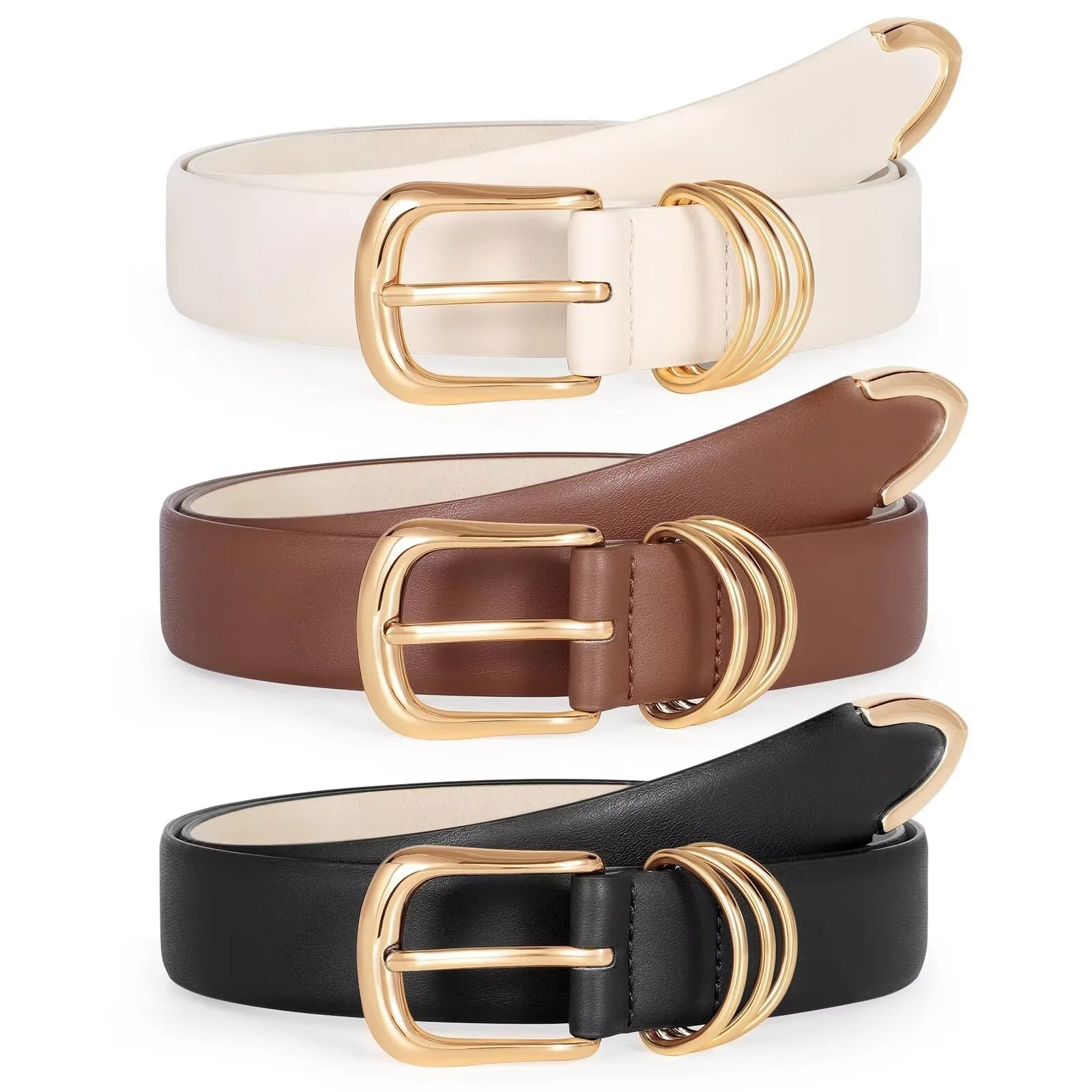 WHIPPY Womens Leather Belts for Jeans Brown Casual Ladies Dresses Belt with Gold Buckle | Walmart (US)