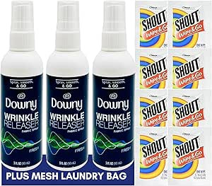 Downy Wrinkle Releaser Spray Travel Size 3 oz (Pack of 3), 8 Shout Wipes Individually Wrapped wit... | Amazon (US)