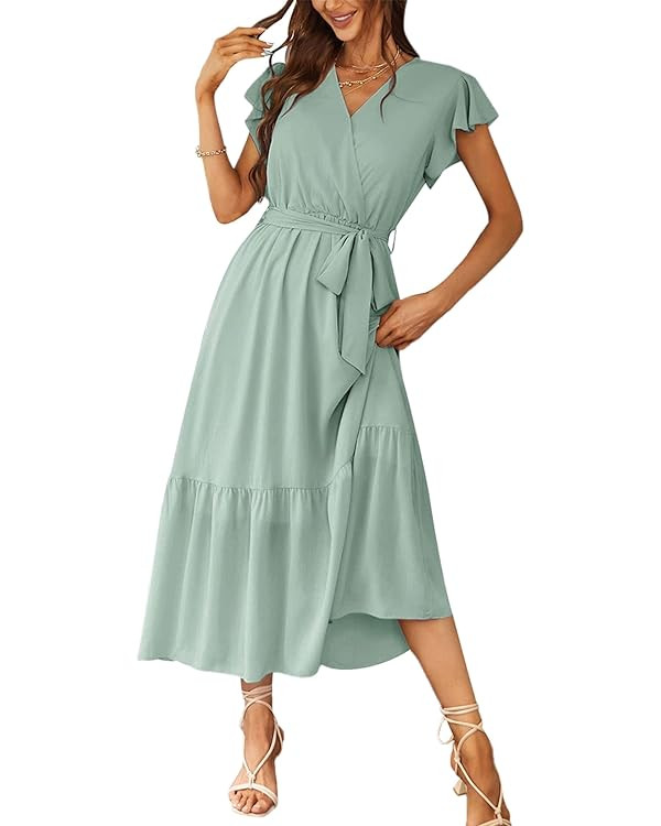 PRETTYGARDEN Women's Summer Floral Boho Dress Wrap V Neck Short Sleeve Ruffle A-Line Flowy Maxi W... | Amazon (US)