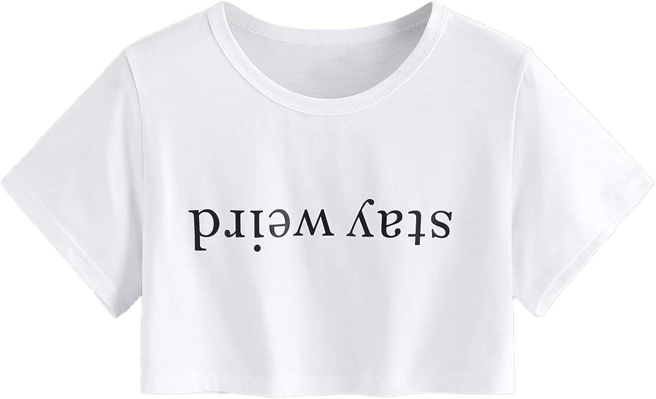 SweatyRocks Women's Summer Letter Print Crop Top T-Shirts Casual Short Sleeve Cropped Tee | Amazon (US)