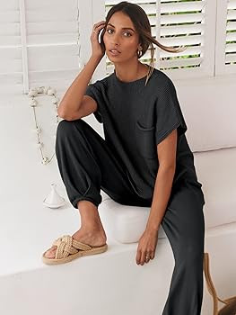 ANRABESS Women's Two Piece Outfits Sweater Sets Knit Pullover Tops and High Waisted Pants Tracksu... | Amazon (US)