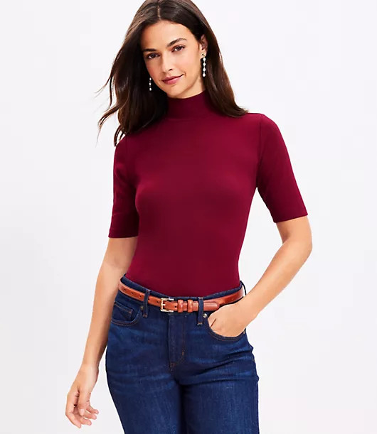 Loft Ribbed Mock Neck Top | LOFT