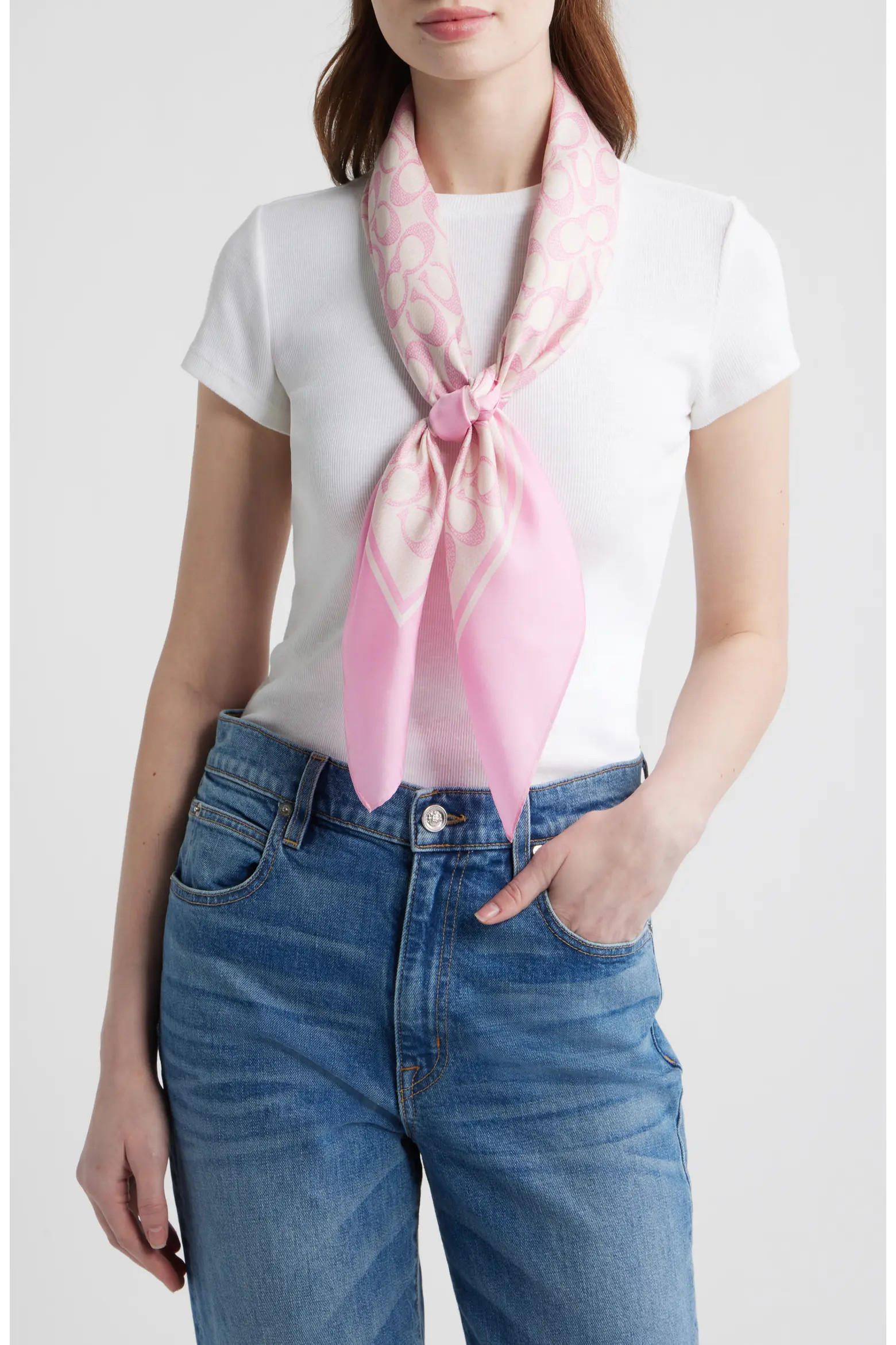 COACH Textured Signature Logo Square Silk Scarf (Women) | Nordstrom | Nordstrom