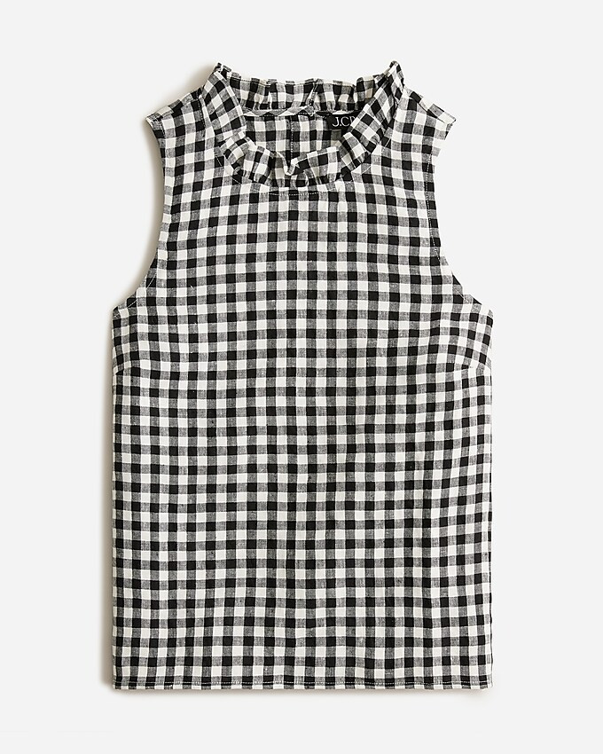 Sleeveless ruffle-trim top in gingham linen | J. Crew US