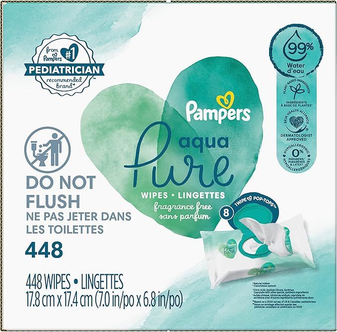 Pampers Aqua Pure Sensitive Baby Wipes 8X Pop-Top 448 Count | Amazon (US)