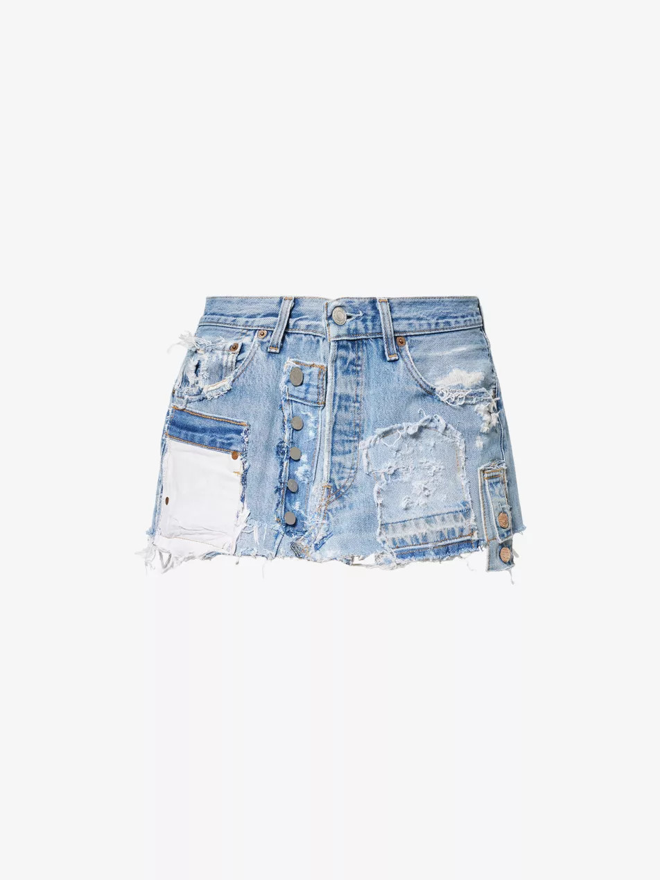 Patchwork Low-Waist Mini Denim Skirt | Selfridges