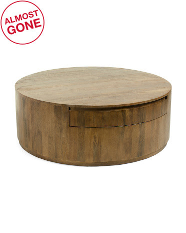 48x17 Sedona Solid Wood Round Cocktail Table With Drawers | TJ Maxx