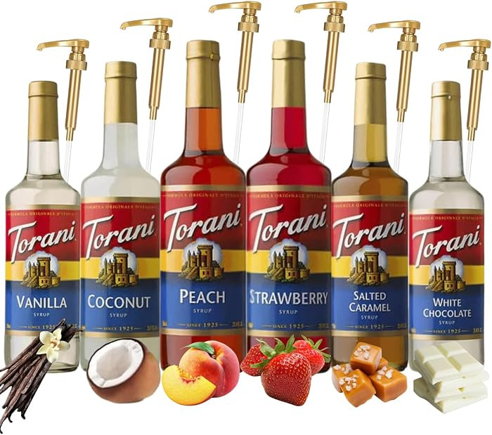 Torani Original Favorites Syrup Variety Pack \u2013 Vanilla, Salted Caramel, White Chocolate, Str... | Amazon (US)