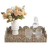 StorageWorks Rectangle Wicker Scalloped Tray, Rattan Serving Trays with Handles, Seagrass Basket ... | Amazon (US)