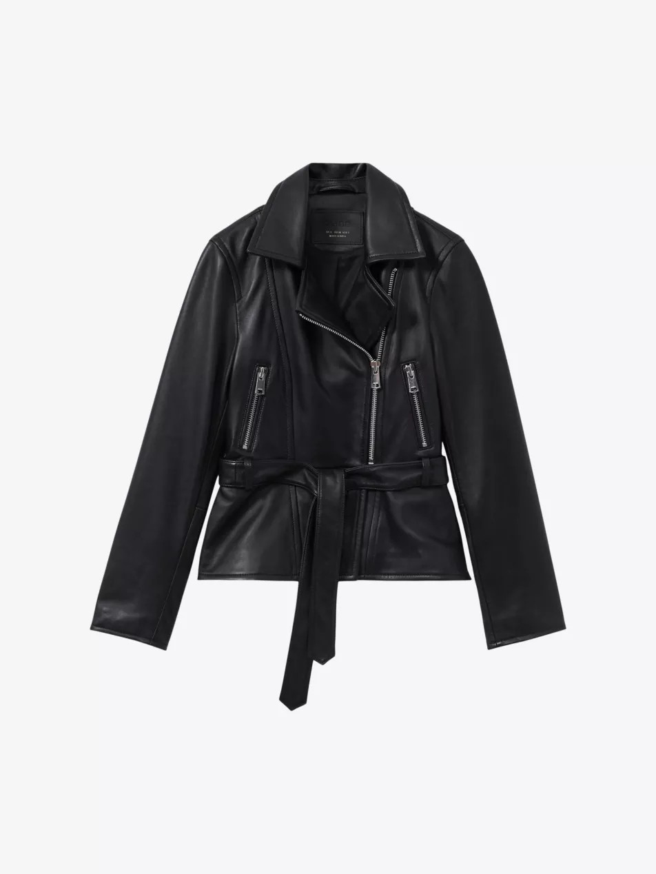 Febe belted-waist regular-fit leather jacket | Selfridges