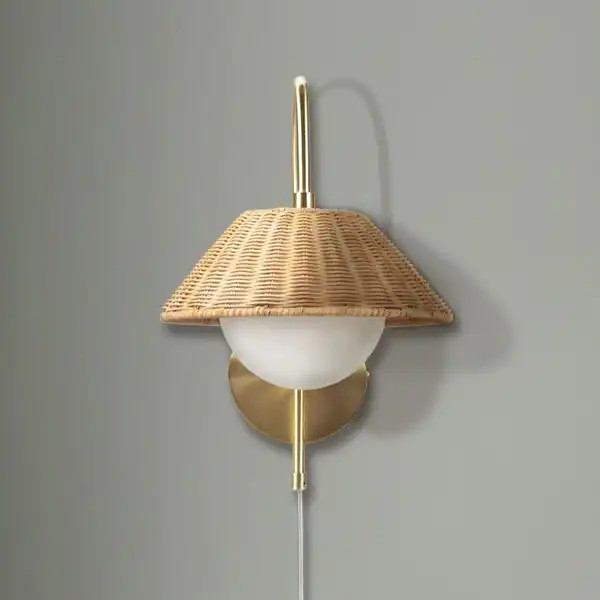 INK+IVY Laguna Gold Rattan Weave Shade Wall Sconce | Bed Bath & Beyond