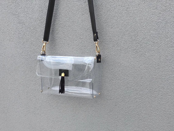 Clearlee Black // Clear Stadium Bag Clear Crossbody Bag Clear Purse Handbag, Clear Bag Policy, St... | Etsy (US)