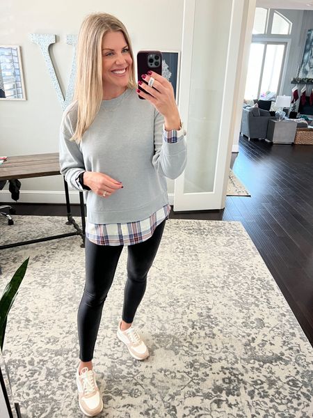 Love this Walmart tunic with a touch of plaid so much! #ad It’s so pretty and great to wear with leggings. These faux leather leggings run big so size down. #walmartfashion 

#LTKunder50 #LTKHoliday #LTKU