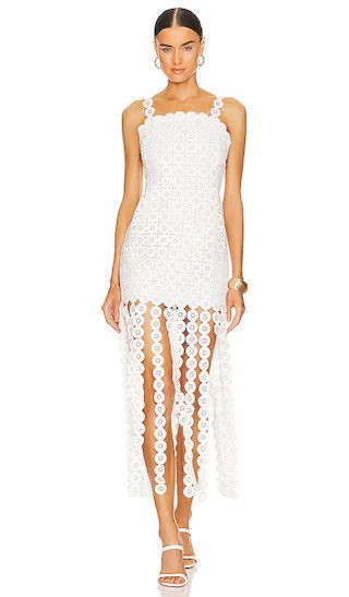 Jaycee Lace Fringe Midi Dress in White | Bride To Be | rehearsal  Dress  #LTKwedding Wedding  | Revolve Clothing (Global)