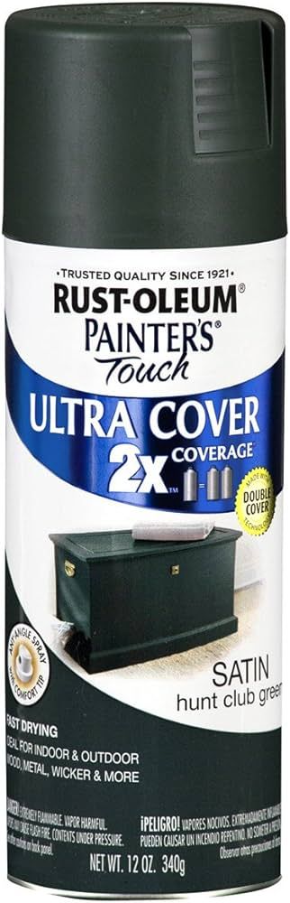 Rust-Oleum 334072 Painter's Touch 2X Ultra Cover Spray Paint, 12 oz, Satin Hunt Club Green | Amazon (US)