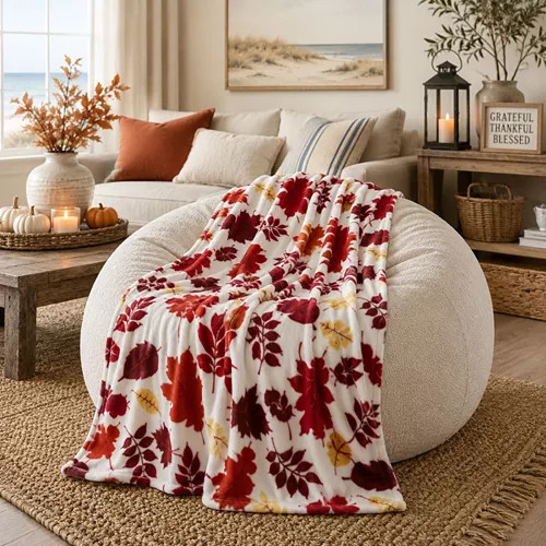 Living Ultra Soft and Plush Fall Autumn Leaves Hypoallergenic Fleece Throw Blanket Cover | Macy's