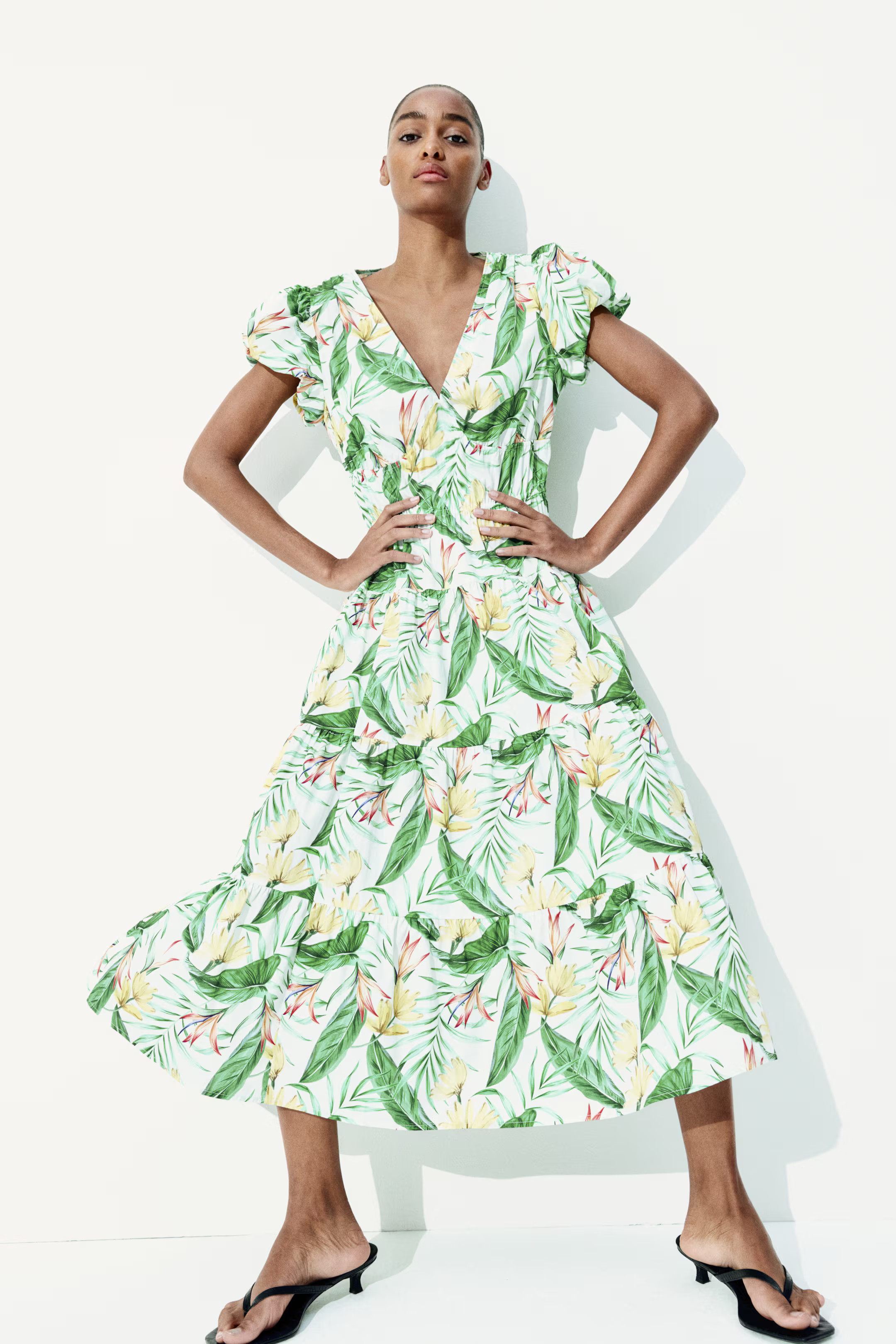 Tiered-Skirt Poplin Dress | H&M (US + CA)