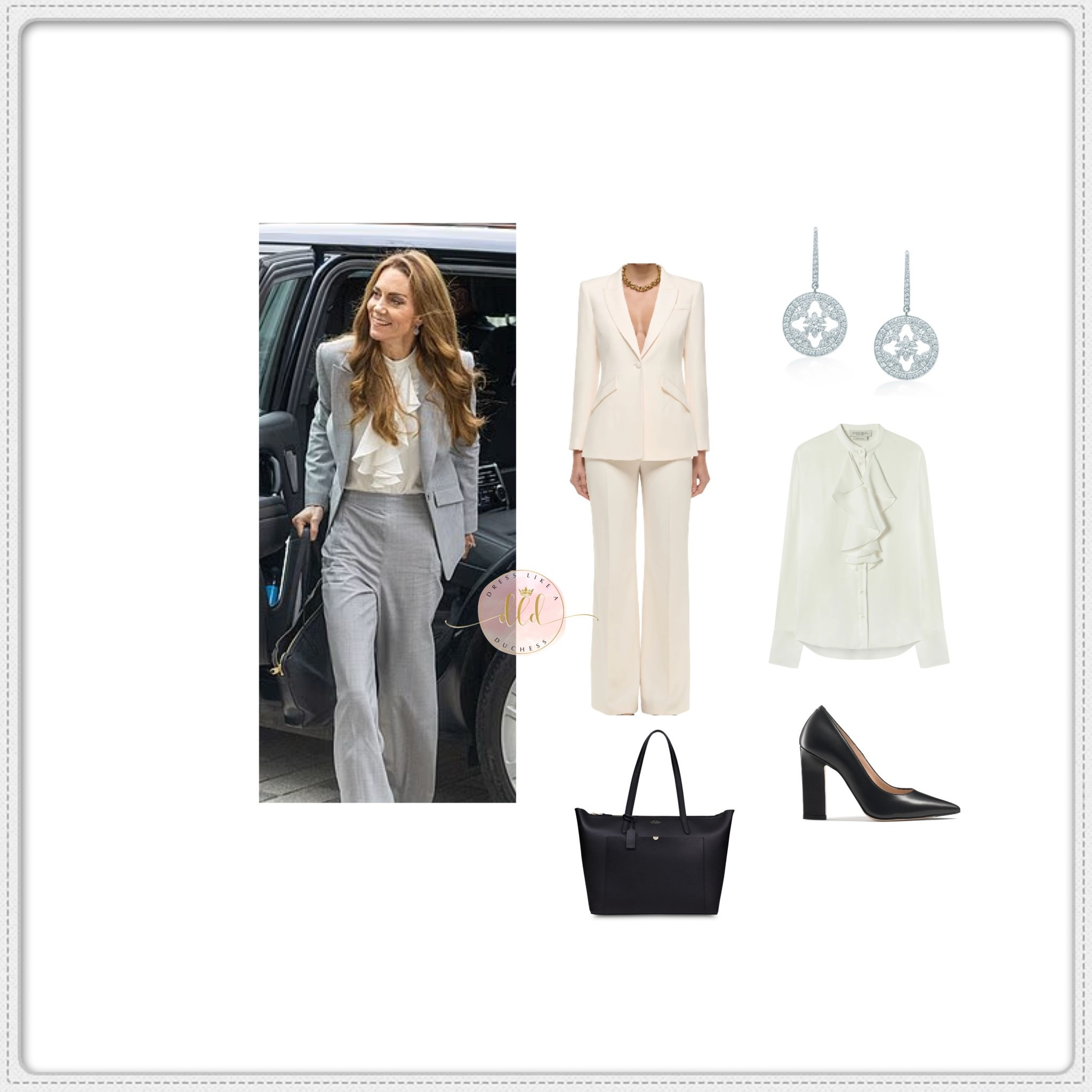 11/18/25 The Princess of Wales arrived to participate in the Future Workforce Summit in London, organized by the Business Taskforce of the Royal Foundation for Early Childhood. Kate wore Roland Mouret suit + Knatchbull blouse + Mappin Webb earrings + Smythson East/West Panama tote + Russell Bromley pumps 
