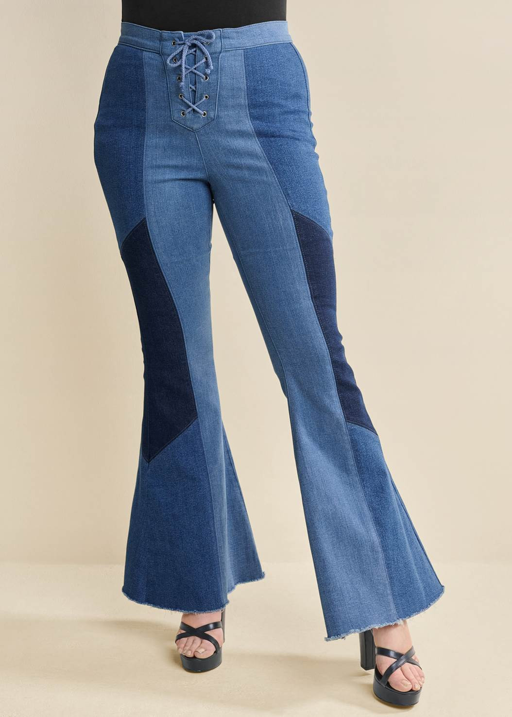 Plus Size Color Block Flare Jeans | VENUS