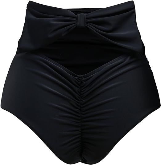 ZOHAMUNG Women's High Waisted Bikini Bottoms Brazilian Cheeky Cut Out Bow Ruched Tankini Panties | Amazon (US)