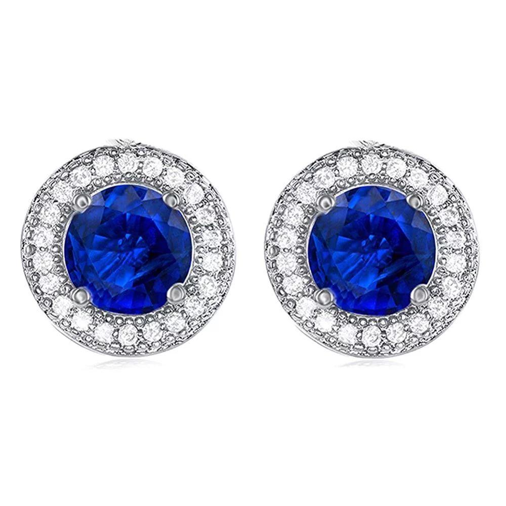 Mariah 18k Gold Plated Round Cut Blue Sapphire CZ Halo Stud Earrings, Sparkling Cluster Stud Earr... | Walmart (US)