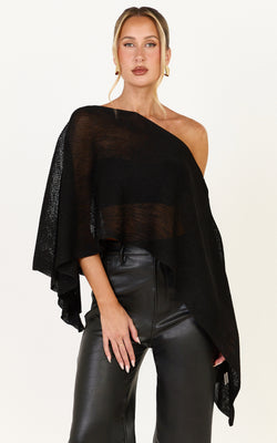 Amarie Top - Sheer Knit Off Shoulder Cape Top in Black | Showpo (US, UK & Europe)
