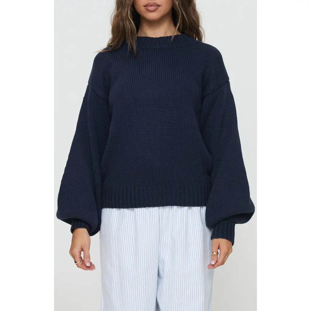 Princess Polly Harmony Balloon Sleeve Sweater in Navy at Nordstrom, Size Large | Nordstrom