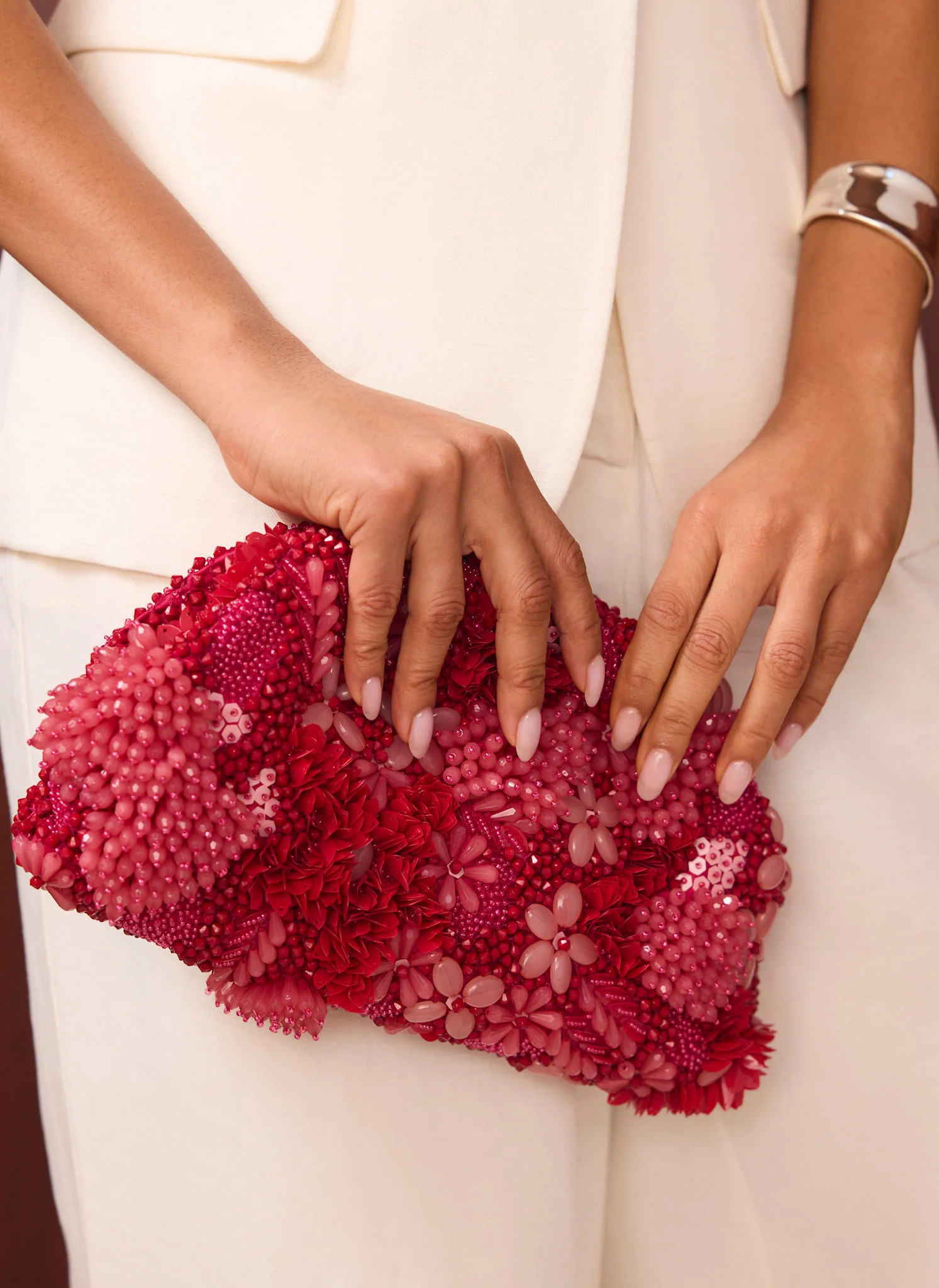 Ari Pink Beaded Clutch Bag | Mint Velvet