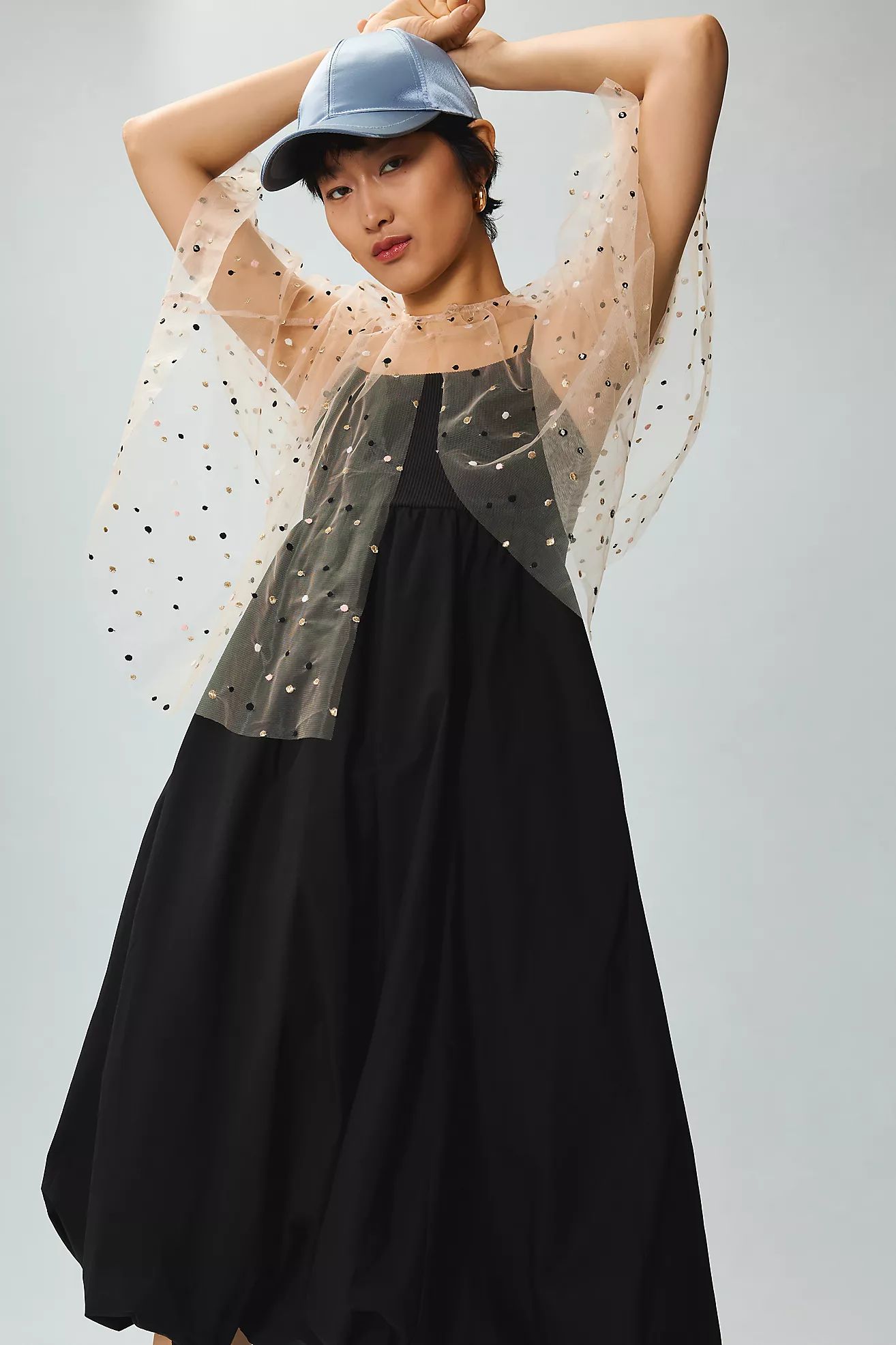 Self Contrast Sheer Tulle Dot Cape | Anthropologie (US)