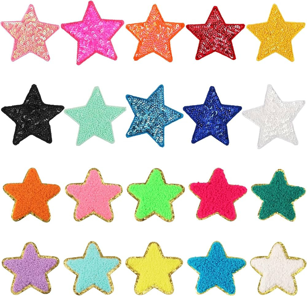 20pcs Sequin Star Iron on Patches, Multicolor Embroidery& Sequins Five Pointed Star Patches Star ... | Amazon (US)