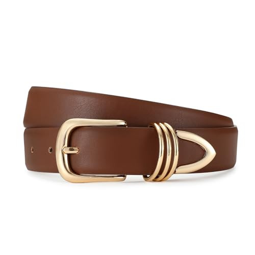 AI DEEBLUE Brown Belts for Women with Gold Buckle Faux Leather Belts Fashion Casual belts for jeans | Amazon (US)