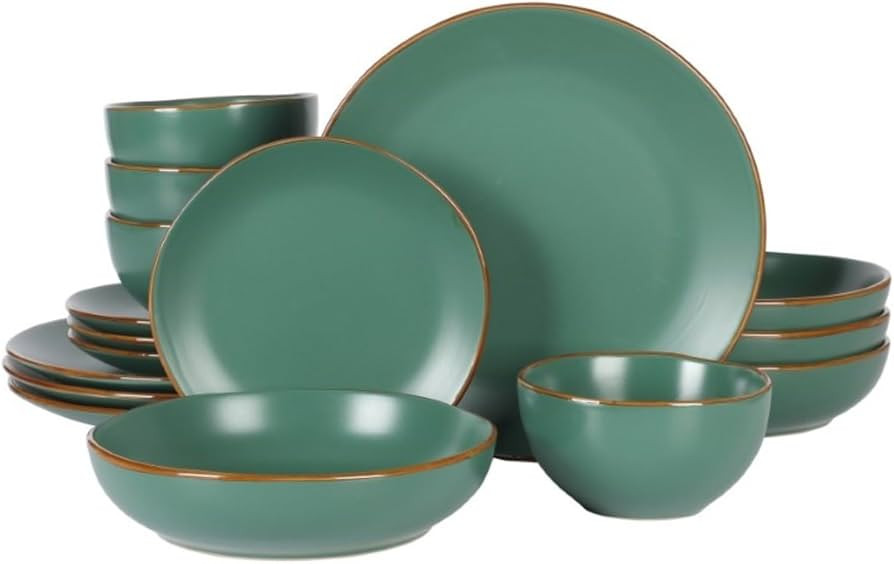 Gibson Home Hazeltine 16-Piece Green Stoneware Dinnerware Set – Plates and Bowls, Durable Ceram... | Amazon (US)